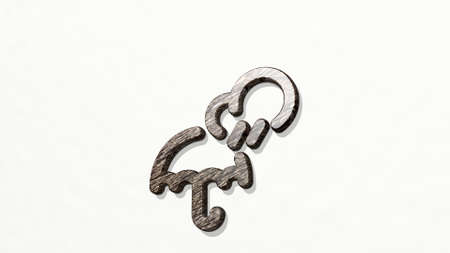 rain cloud umbrella from a perspective on the wall. A thick sculpture made of metallic materials of 3D rendering. background and illustrationの写真素材