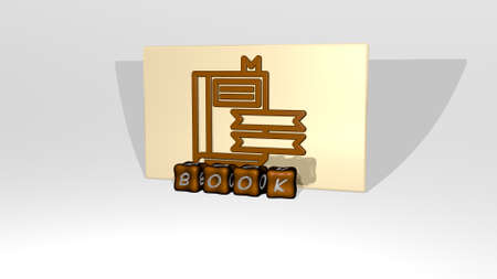 3D graphical image of book vertically along with text built by metallic cubic letters from the top perspective, excellent for the concept presentation and slideshows. illustration and backgroundの写真素材