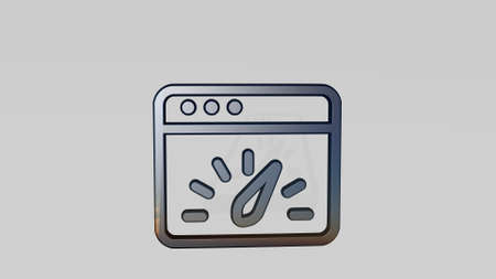 browser gauge made by 3D illustration of a shiny metallic sculpture casting shadow on light background. icon and computerの写真素材