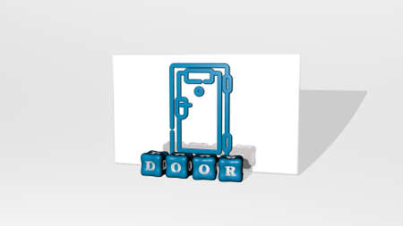 3D illustration of door graphics and text made by metallic dice letters for the related meanings of...