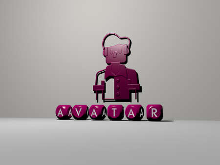 3D illustration of avatar graphics and text made by metallic dice letters for the related meanings...
