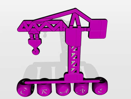 3D illustration of CRANE graphics and text made by metallic dice letters for the related meanings of the concept and presentations. construction and buildingの写真素材