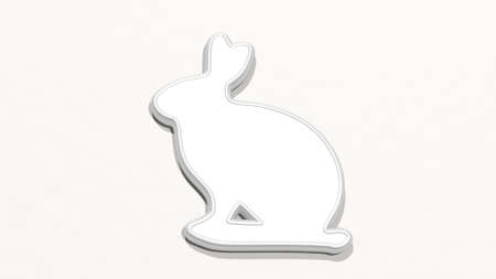RABBIT on the wall. 3D illustration of metallic sculpture over a white background with mild texture. bunny and cuteの写真素材
