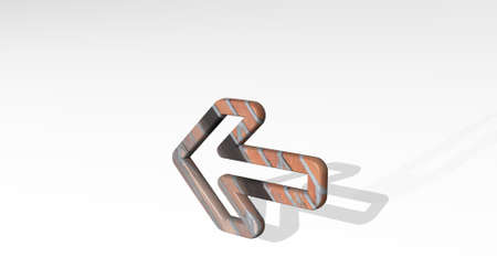 arrow thick left casting shadow from a perspective. A thick sculpture made of metallic materials of...