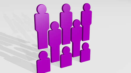 people made by 3D illustration of a shiny metallic sculpture with the shadow on light background. business and conceptの写真素材