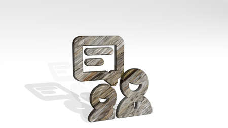 TEAM MEETING CHAT casting shadow from a perspective. A thick sculpture made of metallic materials of 3D rendering. business and illustrationの写真素材