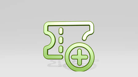 TICKET ADD from a perspective with the shadow. A thick sculpture made of metallic materials of 3D rendering. illustration and backgroundの写真素材