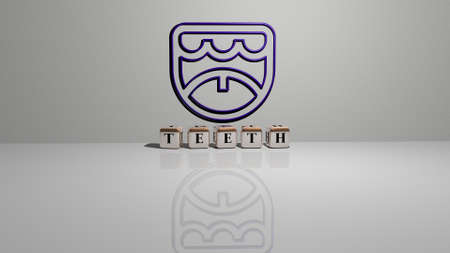 3D illustration of TEETH graphics and text made by metallic dice letters for the related meanings of...