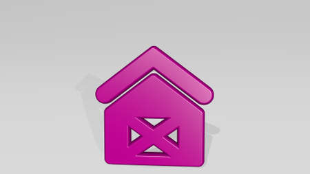 farming barn stand with shadow. 3D illustration of metallic sculpture over a white background with mild texture. agriculture and fieldの写真素材