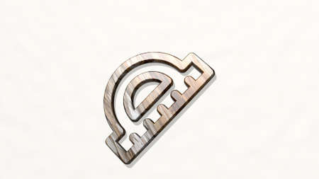 MEASURE RULER made by 3D illustration of a shiny metallic sculpture on a wall with light background. tape and conceptの写真素材