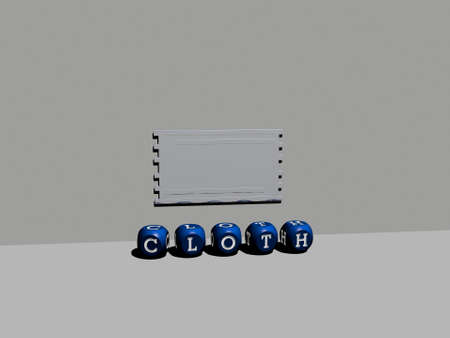 3D illustration of CLOTH graphics and text made by metallic dice letters for the related meanings of the concept and presentations. background and fabricの写真素材