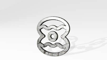 BUSINESS PEARL casting shadow from a perspective. A thick sculpture made of metallic materials of 3D...