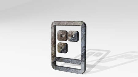 TABLET casting shadow from a perspective. A thick sculpture made of metallic materials of 3D...