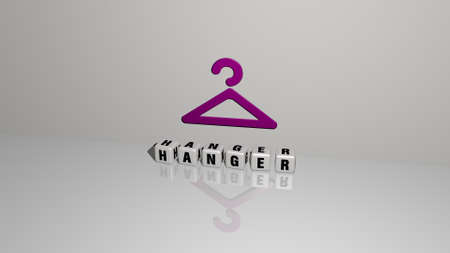 3D illustration of HANGER graphics and text made by metallic dice letters for the related meanings of the concept and presentations. clothes and backgroundの写真素材