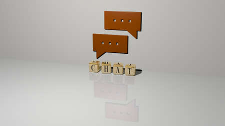 3D illustration of CHAT graphics and text made by metallic dice letters for the related meanings of...