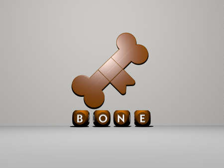 3D graphical image of BONE vertically along with text built by metallic cubic letters from the top perspective, excellent for the concept presentation and slideshows. illustration and backgroundの写真素材