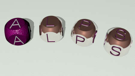 crosswords of alps arranged by cubic letters on a mirror floor, concept meaning and presentation....