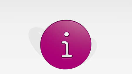 information circle stand with shadow. 3D illustration of metallic sculpture over a white background with mild texture. business and conceptの写真素材