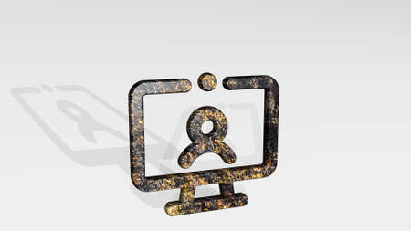 MEETING MONITOR WEBCAM made by 3D illustration of a shiny metallic sculpture casting shadow on light...