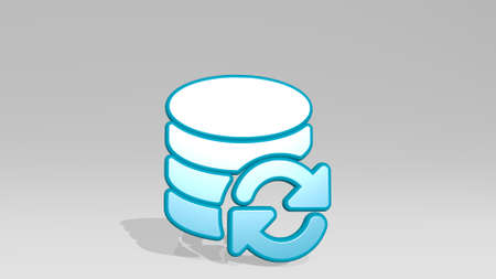 database sync from a perspective with the shadow. A thick sculpture made of metallic materials of 3D rendering. illustration and conceptの写真素材