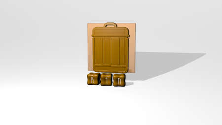 3D graphical image of bin vertically along with text built by metallic cubic letters from the top perspective, excellent for the concept presentation and slideshows. illustration and garbageの写真素材