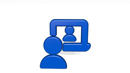 MEETING TEAM LAPTOP stand with shadow. 3D illustration of metallic sculpture over a white background with mild texture. business and officeの写真素材