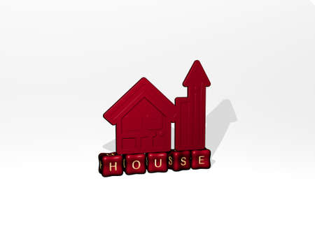 3D illustration of house graphics and text made by metallic dice letters for the related meanings of the concept and presentations. building and architectureの写真素材