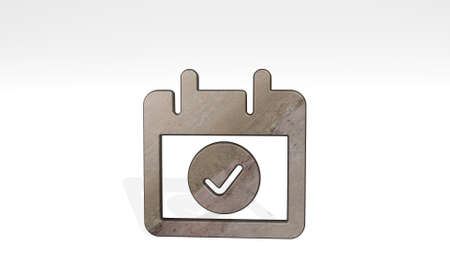 calendar check made by 3D illustration of a shiny metallic sculpture casting shadow on light...