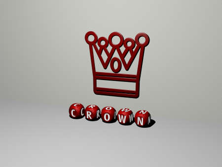 3D illustration of CROWN graphics and text made by metallic dice letters for the related meanings of the concept and presentations. background and designの写真素材
