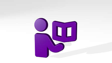 newspaper give stand with shadow. 3D illustration of metallic sculpture over a white background with mild texture. business and readingの写真素材