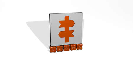3D illustration of signs graphics and text made by metallic dice letters for the related meanings of...