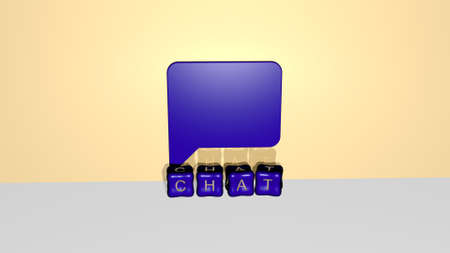 3D graphical image of chat vertically along with text built by metallic cubic letters from the top...