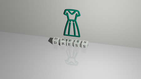 3D illustration of dress graphics and text made by metallic dice letters for the related meanings of...