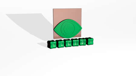 3D representation of VISION with icon on the wall and text arranged by metallic cubic letters on a...