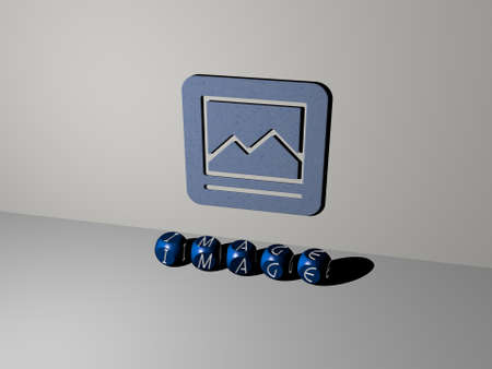 3D graphical image of image vertically along with text built by metallic cubic letters from the top perspective, excellent for the concept presentation and slideshowsの写真素材