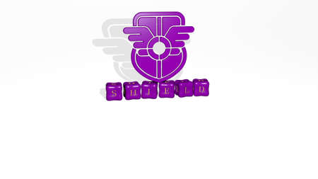 3D graphical image of SHIELD vertically along with text built by metallic cubic letters from the top perspective, excellent for the concept presentation and slideshows. illustration and iconの写真素材