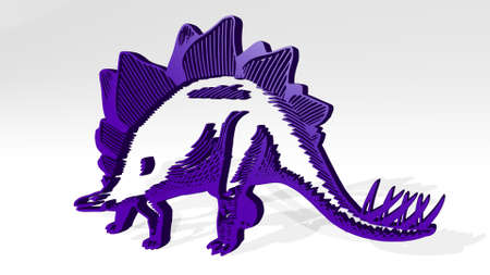 dinosaur made by 3D illustration of a shiny metallic sculpture with the shadow on light background. animal and cartoonの写真素材