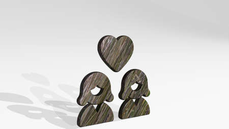 couple woman woman made by 3D illustration of a shiny metallic sculpture casting shadow on light...
