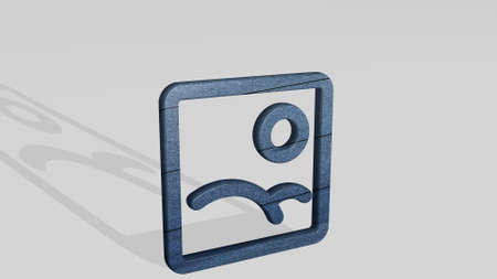 PICTURE SUN made by 3D illustration of a shiny metallic sculpture casting shadow on light...