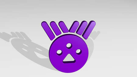 PETS PAW MEDAL stand with shadow. 3D illustration of metallic sculpture over a white background with mild texture. animal and dogの写真素材