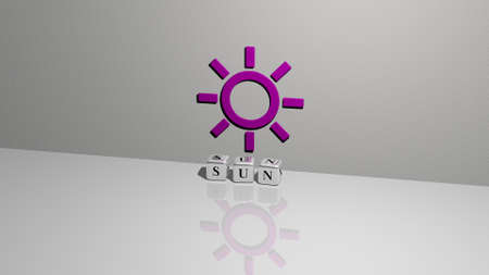 3D illustration of SUN graphics and text made by metallic dice letters for the related meanings of the concept and presentations. background and beautifulの写真素材