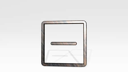 subtract square made by 3D illustration of a shiny metallic sculpture casting shadow on light background. abstract and designの写真素材