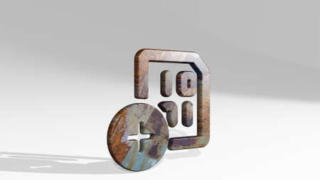 file code add casting shadow with two lights. 3D illustration of metallic sculpture over a white background with mild texture. icon and businessの写真素材