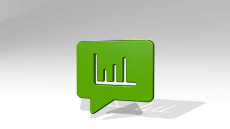 MESSAGES BUBBLE SQUARE GRAPH stand with shadow. 3D illustration of metallic sculpture over a white background with mild texture. concept and communicationの写真素材