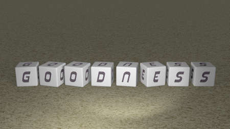 GOODNESS built by dice letters and color crossing for the related meanings of the concept by 3D rendering. illustration and backgroundの写真素材