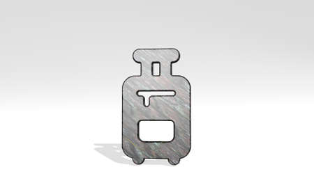 baggage casting shadow with two lights. 3D illustration of metallic sculpture over a white background with mild texture. airport and travelの写真素材