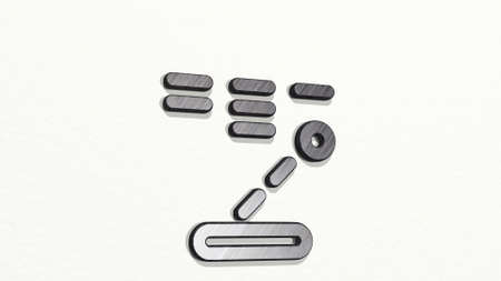 video game breakout on the wall. 3D illustration of metallic sculpture over a white background with mild texture. camera and iconの写真素材