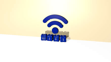 3D illustration of wifi graphics and text made by metallic dice letters for the related meanings of the concept and presentations. icon and internetの写真素材