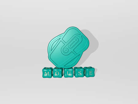 3D representation of MOUSE with icon on the wall and text arranged by metallic cubic letters on a...