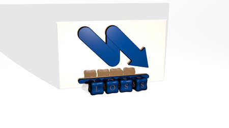 3D graphical image of loss vertically along with text built by metallic cubic letters from the top...